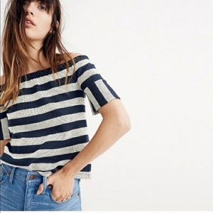 Madewell Navy Stripe Off Shoulder Top